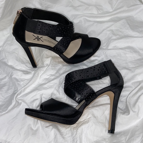 Kardashian Kollection Shoes - Kardashian Kollection Daelene black strappy rhinestone open toe heels. Size 7.5